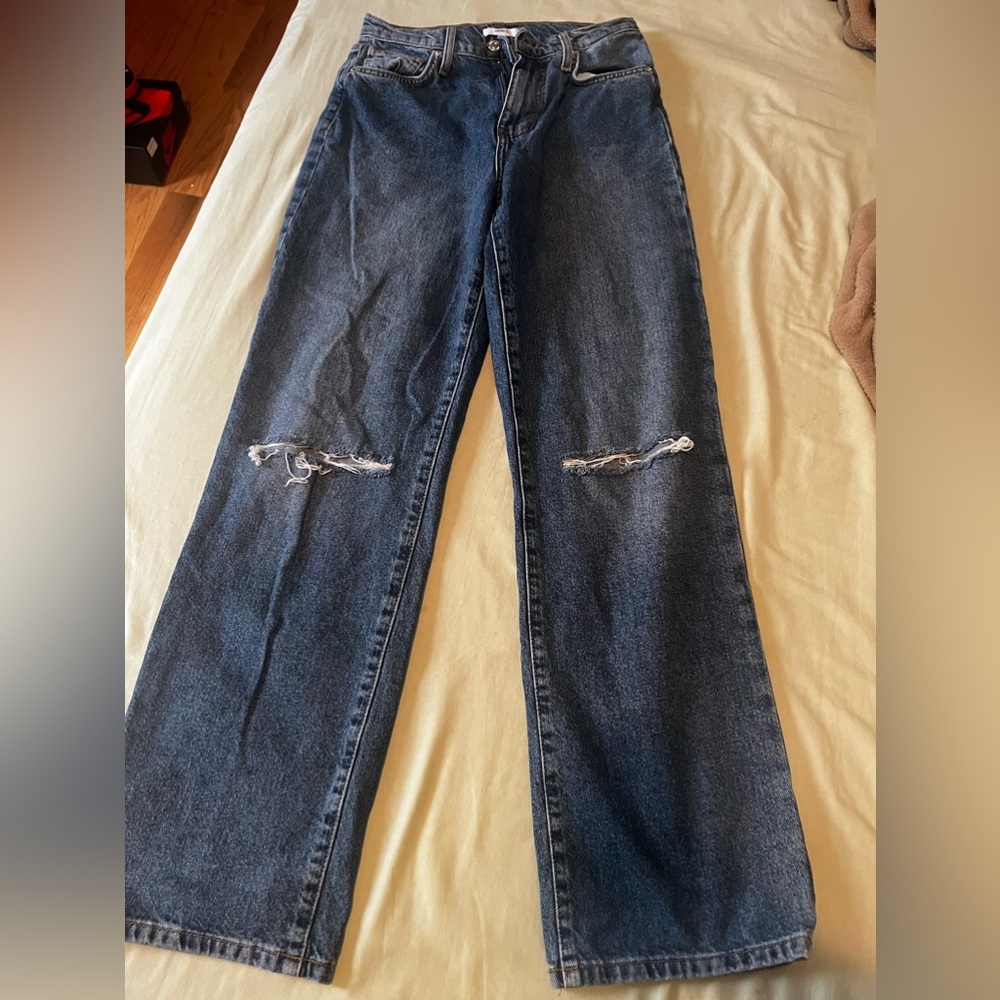 Distressed Straight-Leg Jeans